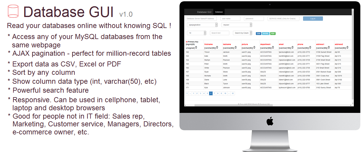 Database GUI website - query your database and get re...