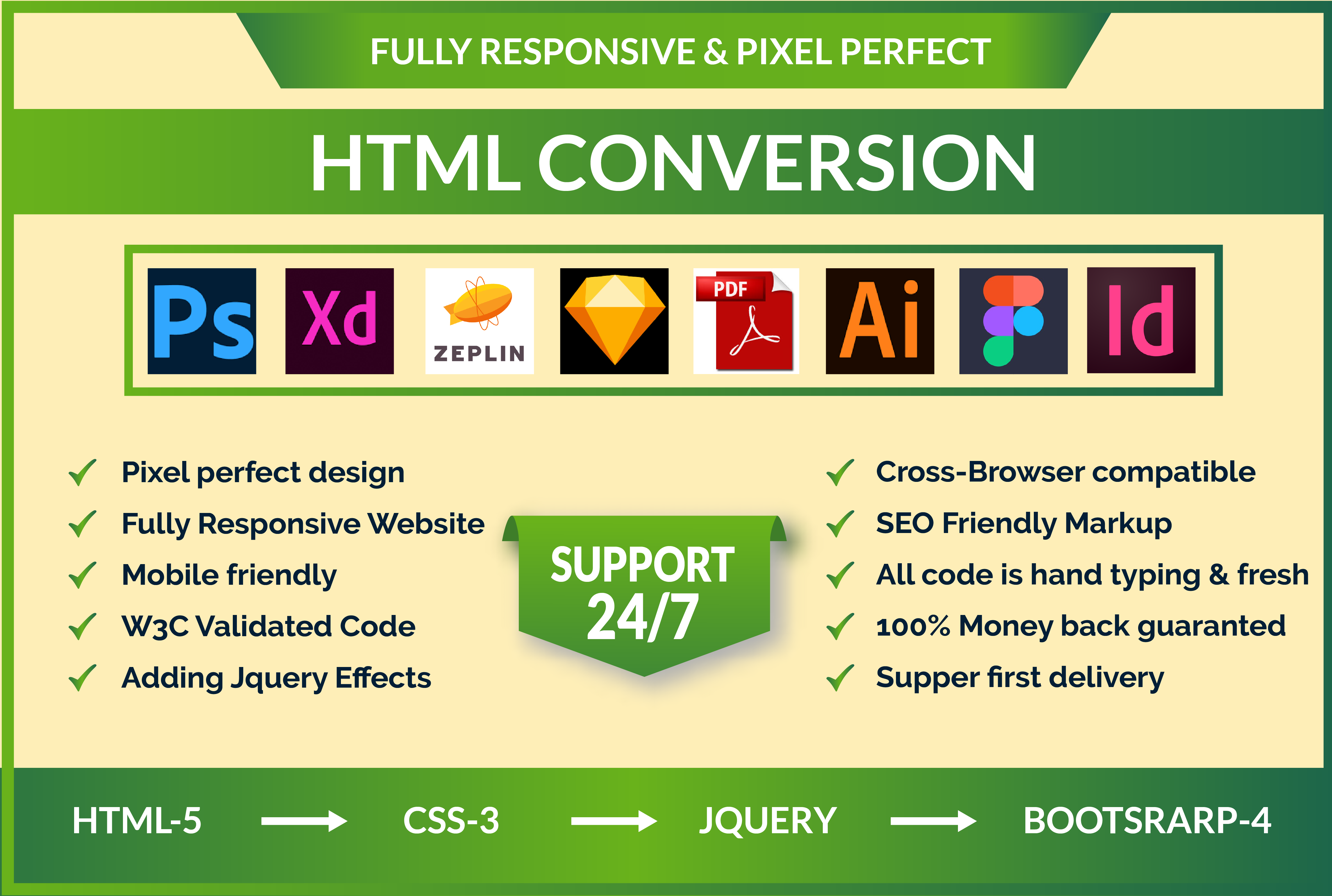 I will convert psd to html, xd to html, sketch resp...