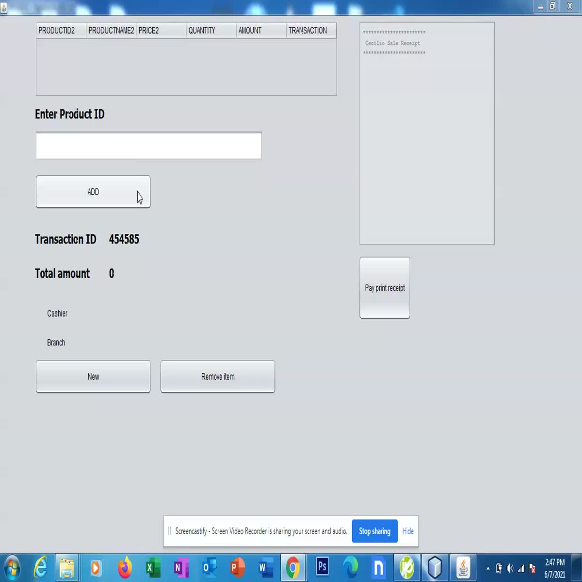 Point of Sale desktop application. This program is ma...