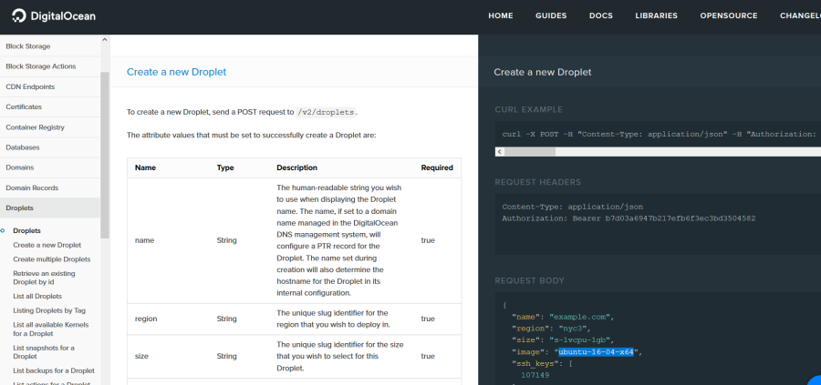 Digitalocean.com droplets manager create get and delete