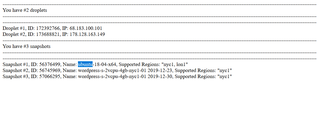 Digitalocean.com droplets manager create get and delete