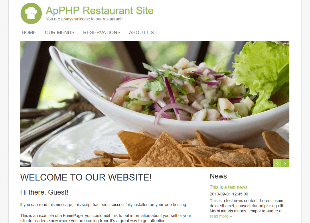 PHP Restaurant Menu Online Site