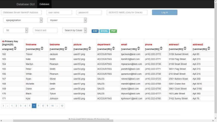 Database GUI website - query your database and get result on a webpage