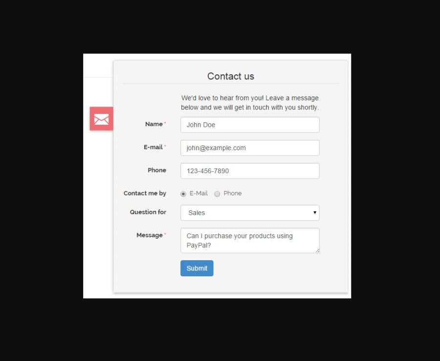 Dynamic advance contact us page on your website