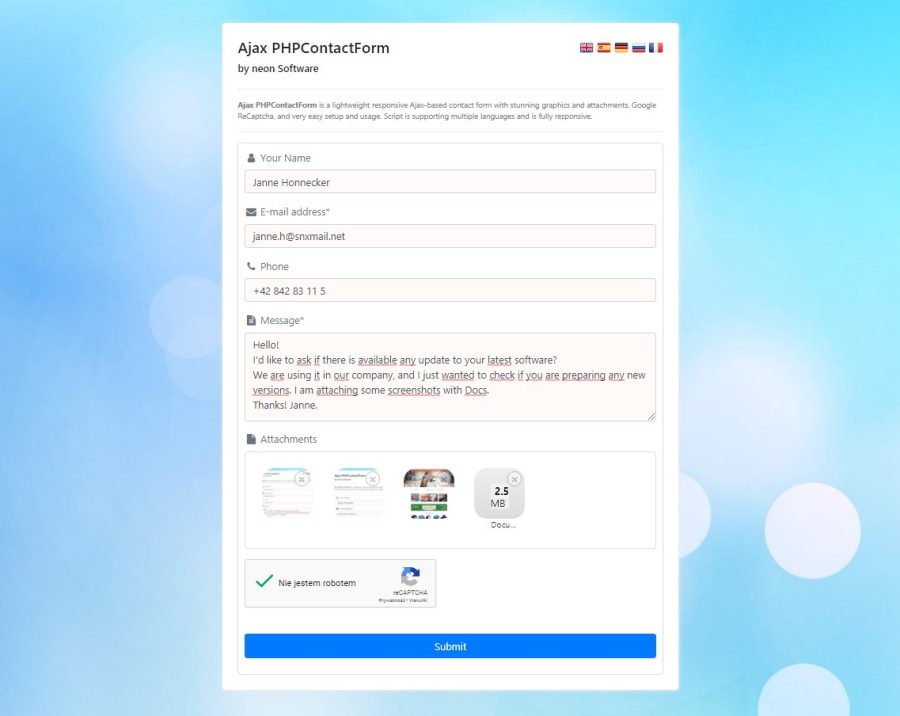 Ajax PHPContactForm - reponsive Ajax Contact Form with attachments