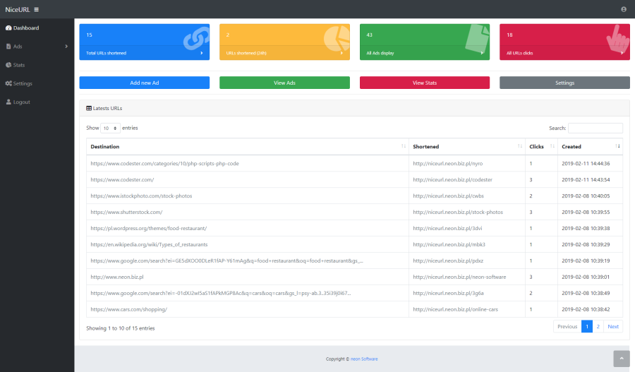 NiceURL - URL Shortener with Ads Support