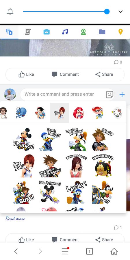 Wowonder sticker tab for sunshine theme
