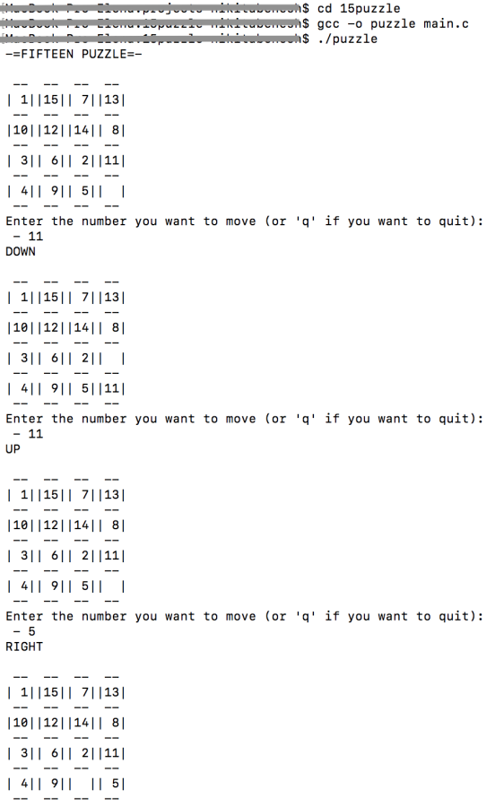 15 puzzle for MacOS and Linux terminal