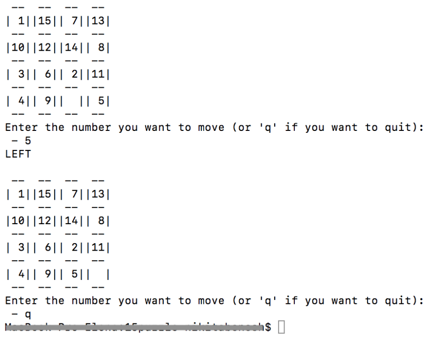 15 puzzle for MacOS and Linux terminal