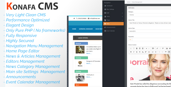 Konafa Multipurpose Light PHP CMS (Articles , News, multiple pages)