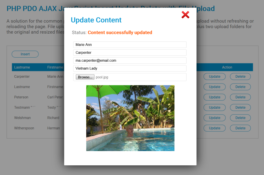 PHP PDO AJAX JavaScript Insert Update Delete with File Upload