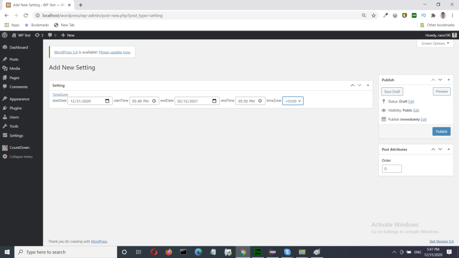 Circular Count Down in WordPress Plugin