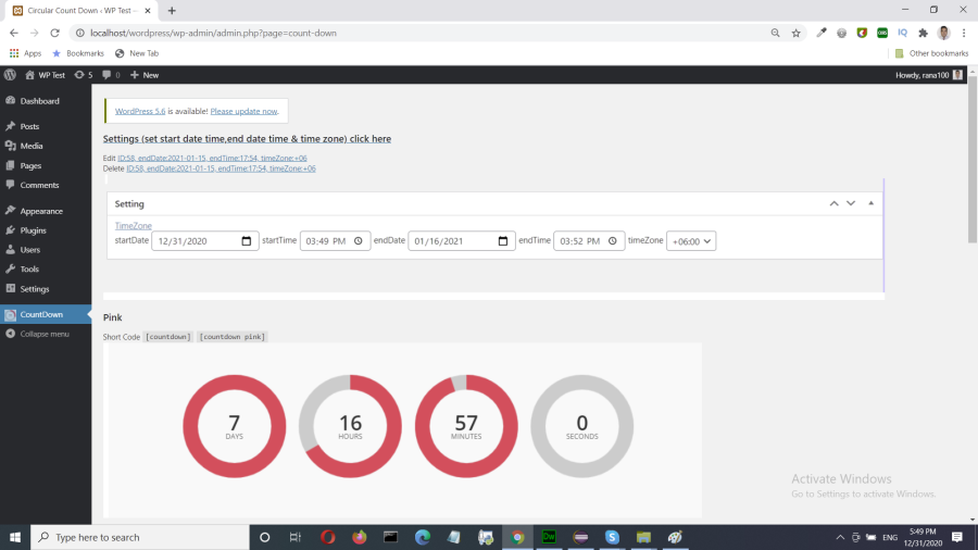 Circular Count Down in WordPress Plugin