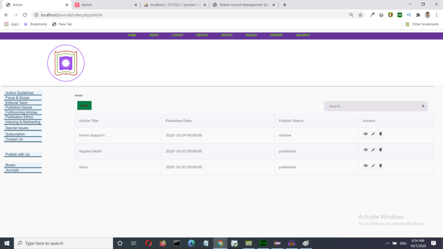 Online Journal Management System in PHP MySQL Code