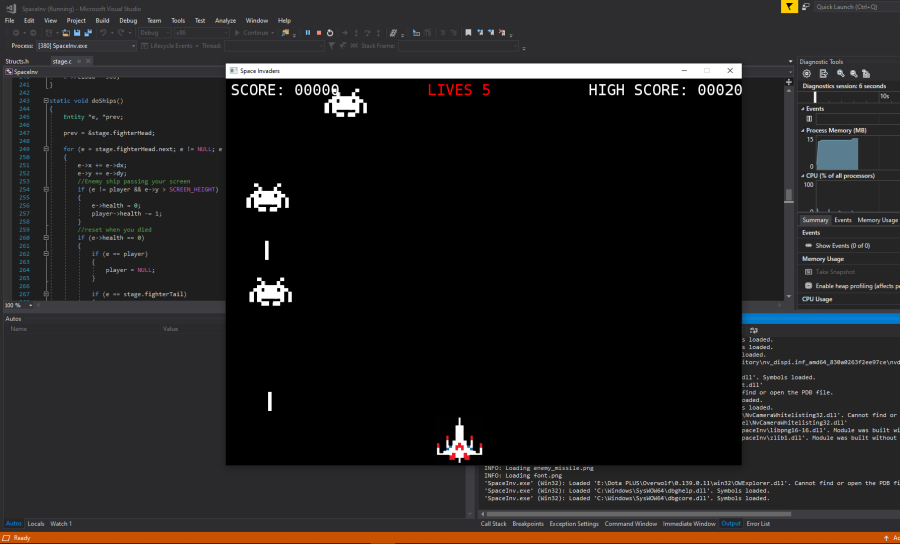SDL game|Space Invaders style game | Space shooter |NO EXEC JUST CODE TO RUN (Visual Studio, etc)!!