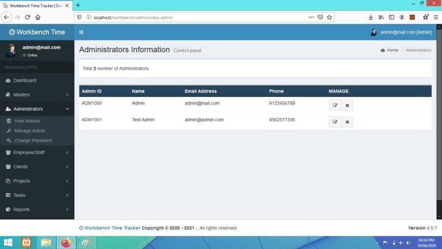 Workbench Project Time Tracker - PHP CodeIgniter