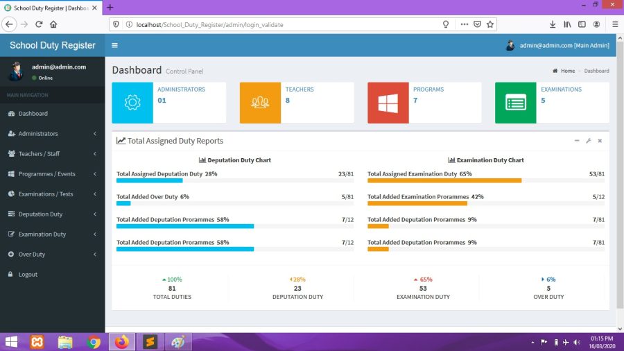 School Duty Register Software PHP CodeIgniter
