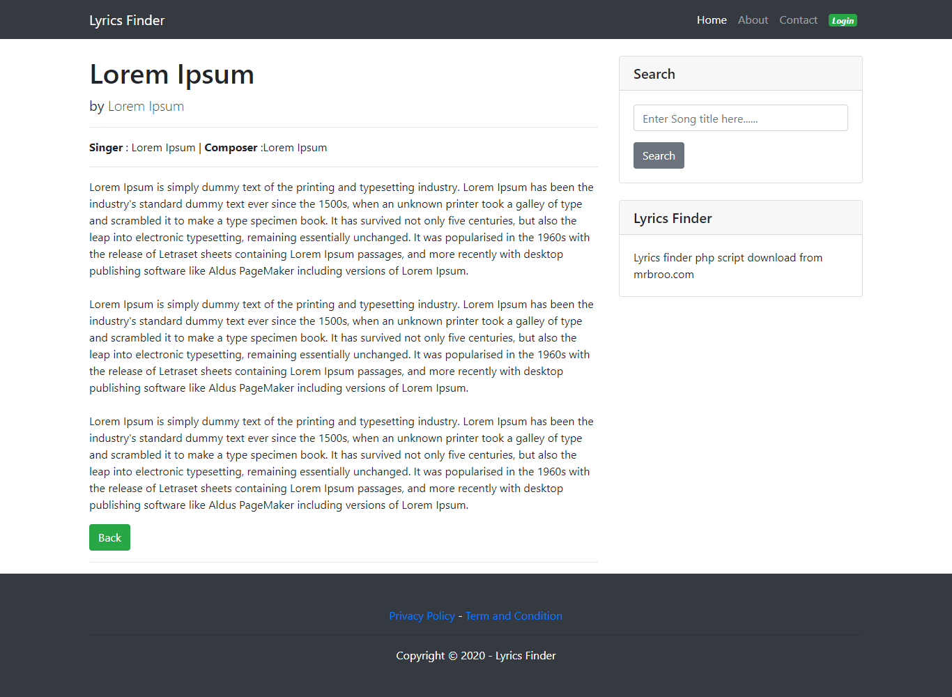 Lyrics finder is built with PHP. It's a song lyrics website with admin panel. 