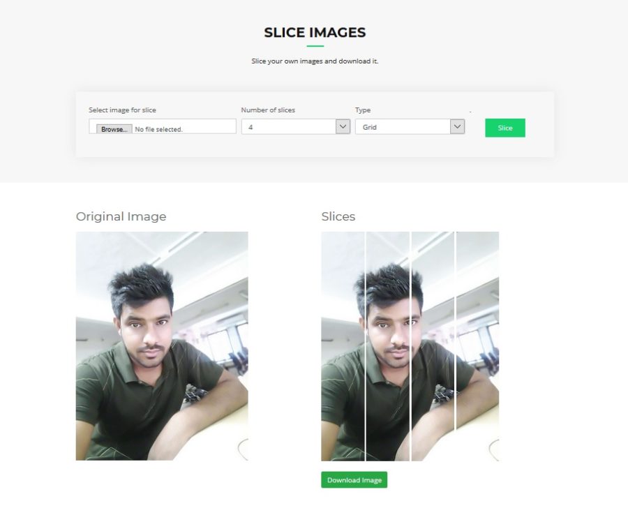 Slice image horizontal, vertical or grid