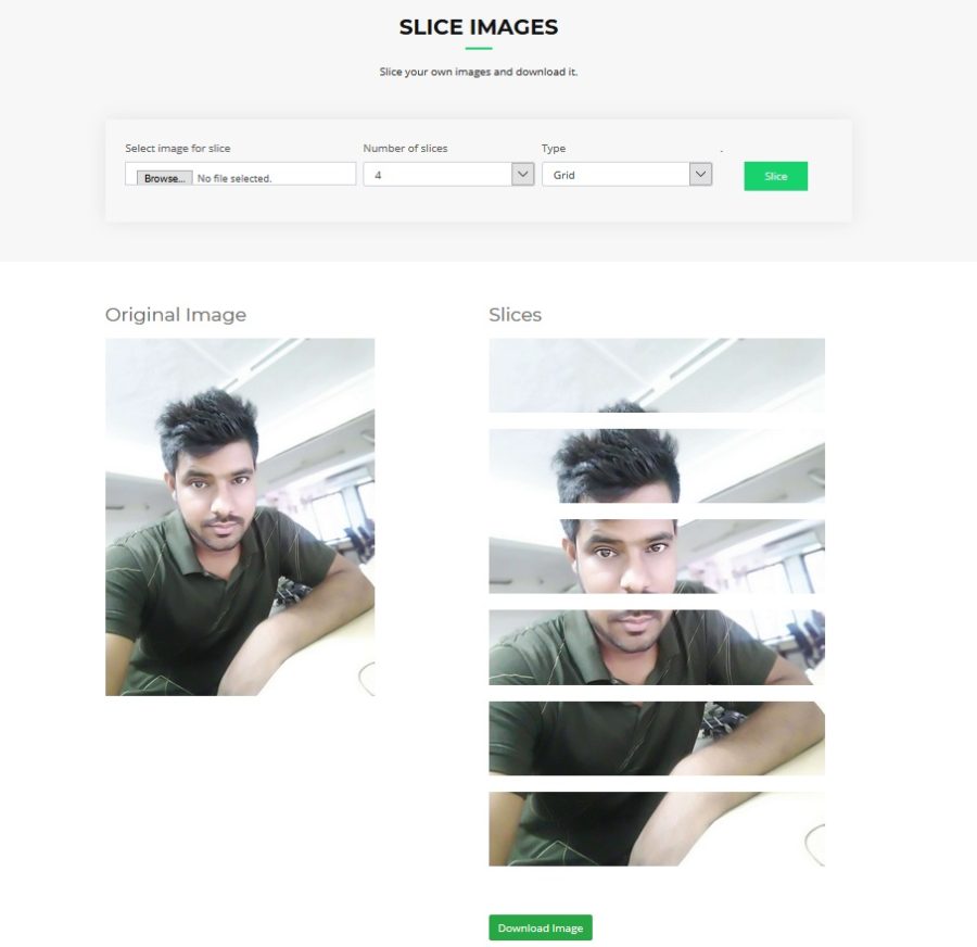 Slice image horizontal, vertical or grid