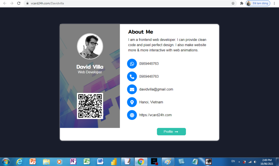 Tool to create a digital business card and portfolio