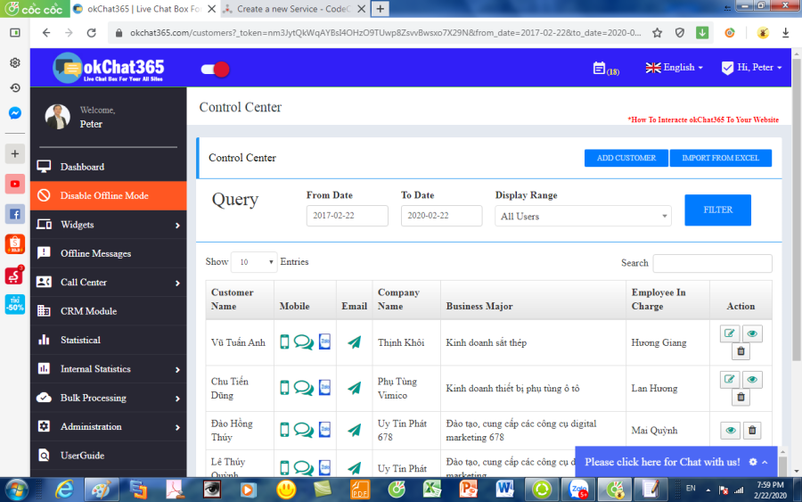 Tool to create a Live Chat Box & Call center for your website - marketing tool