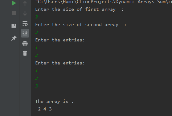 Adding two Dynamic arrays of different sizes in C++ 