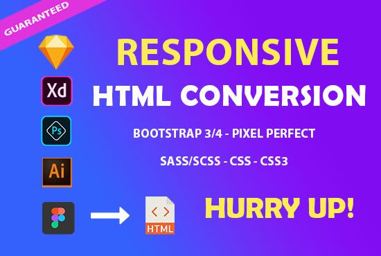 I will convert PSD to HTML, PDF to HTML, XD to HTML, AI to HTML Webpages responsive