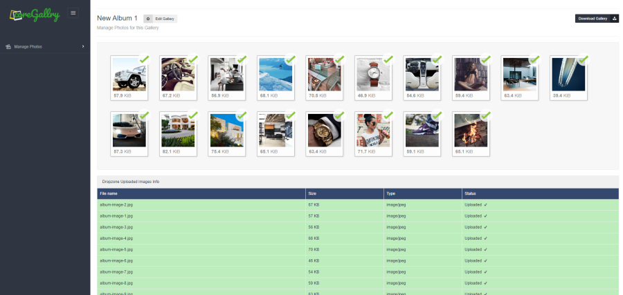 I will give you an amazing jquery UI sortable Drag & Drop Photo album
