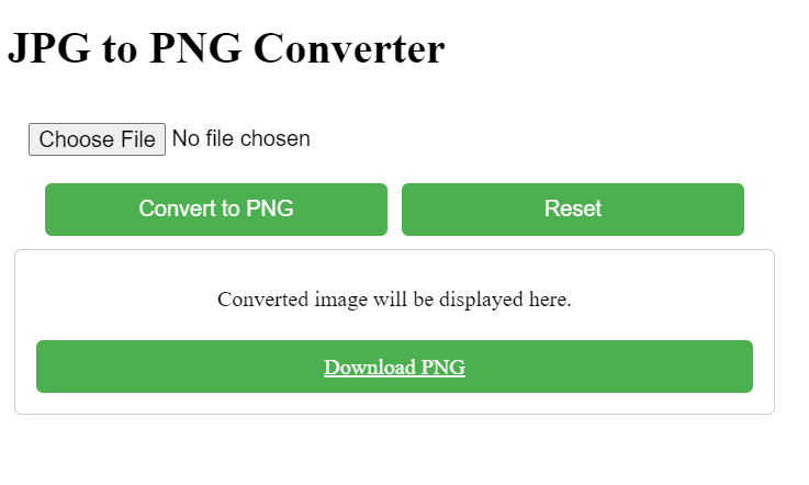 JPG to PNG Converter made by using HTML