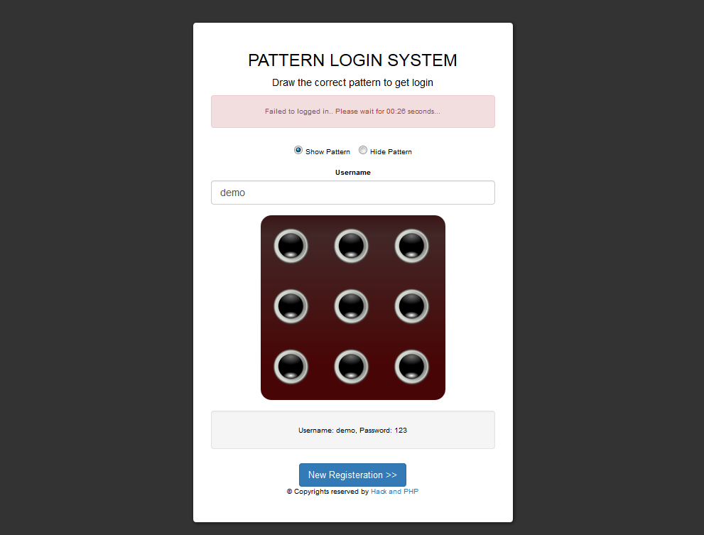 Pattern Lock Login and Register - PHP