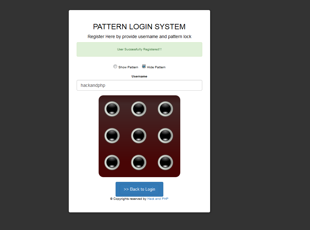 Pattern Lock Login and Register - PHP