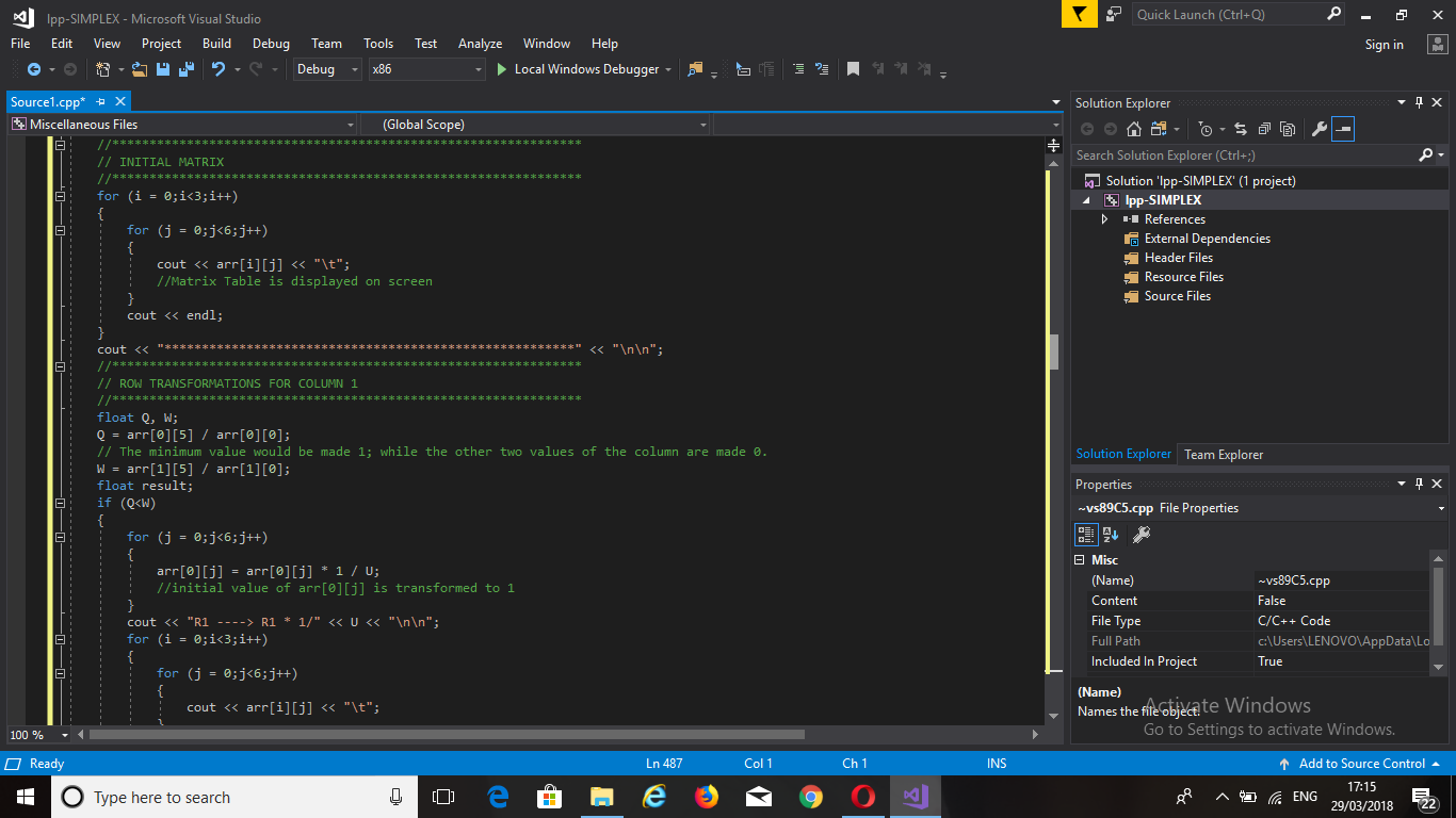 Linear programming using SIMPLEX ALGORITHM