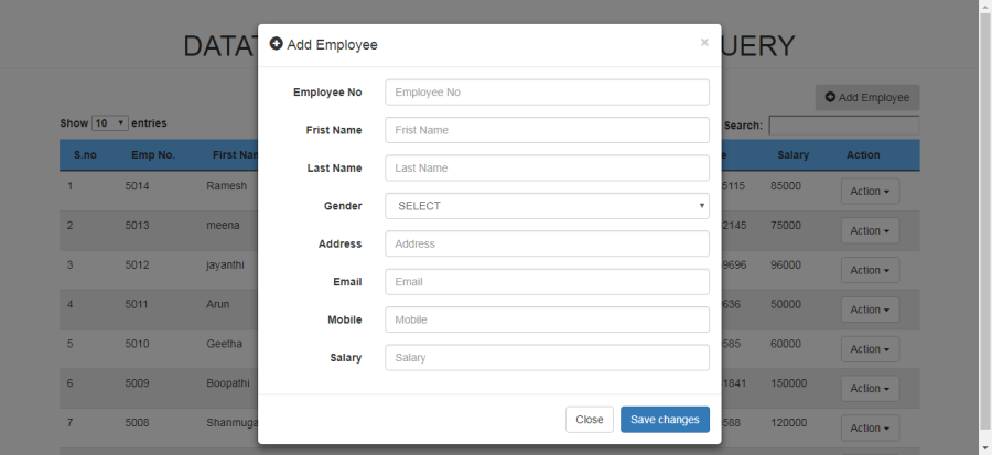 DATATABLE CRUD Using PHP MYSQL JQUERY