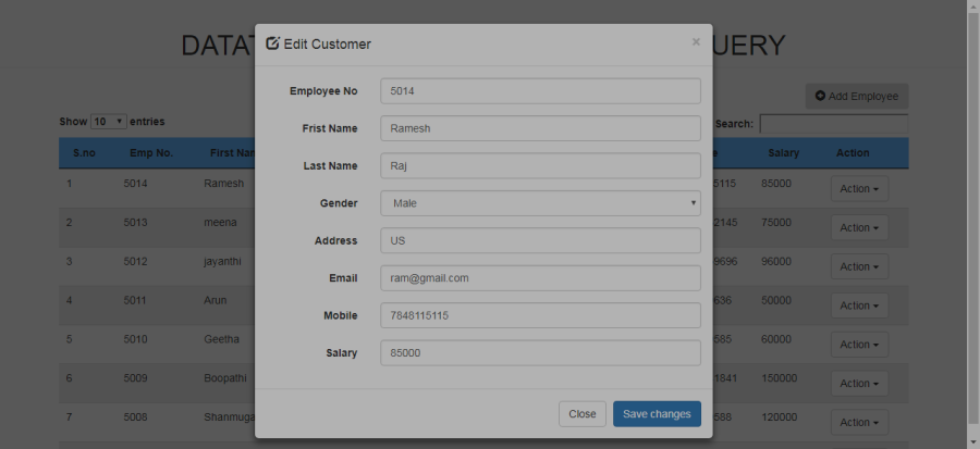 DATATABLE CRUD Using PHP MYSQL JQUERY