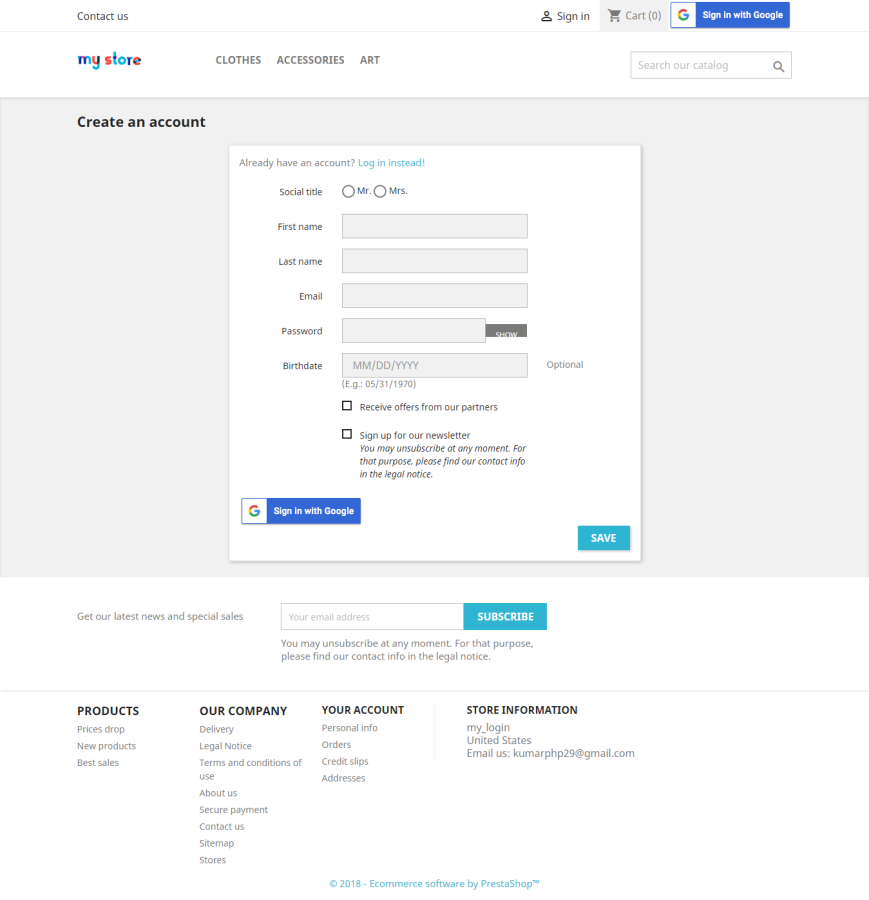 Prestashop Gmail login module