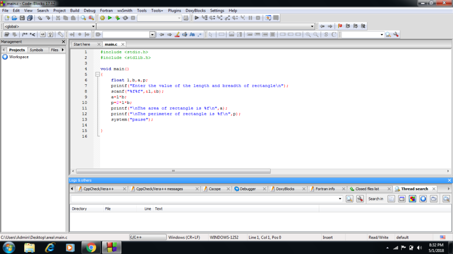C program to find area and perimeter of rectangle
