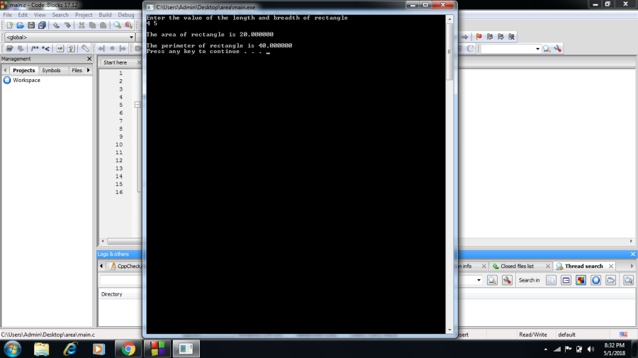 C program to find area and perimeter of rectangle