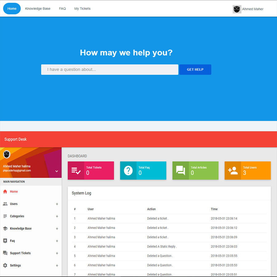 Customer Support And Help Disk with knowledge base and FAQ