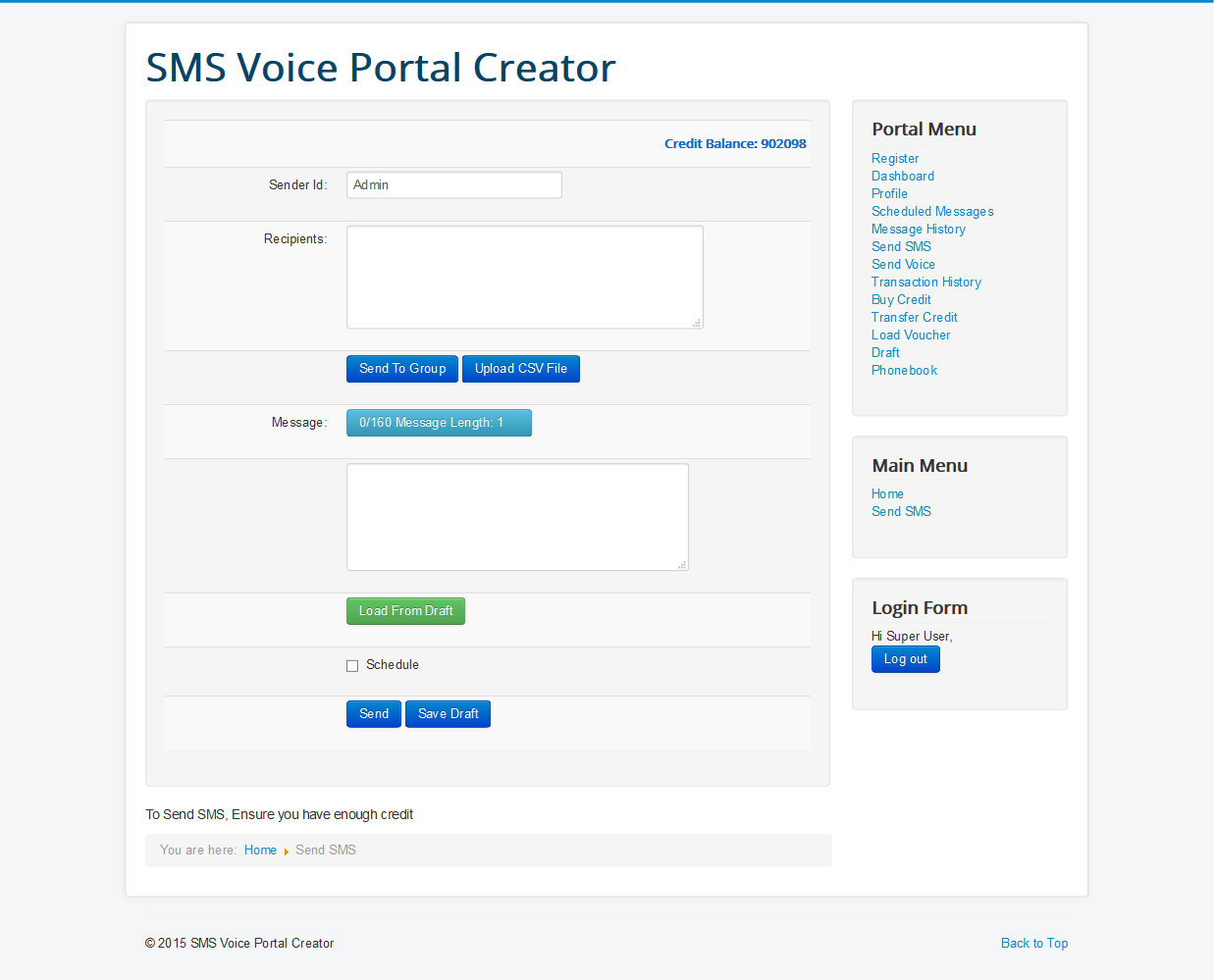 SMSVOICEPORTAL- Joomla Bulk SMS and voice Messaging Component with Reseller System