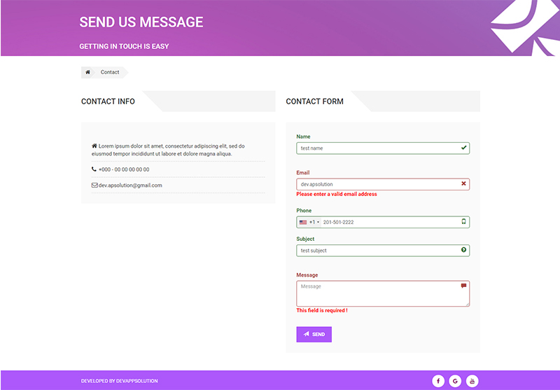 Beautiful Contact Form using AJAX And jQuery with the validation text field