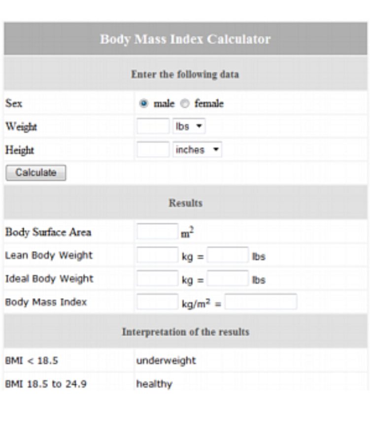 Body  mass index  calculator software 