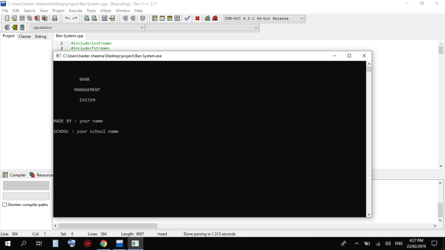 object oriented programing code bank system code created in dev c++  
