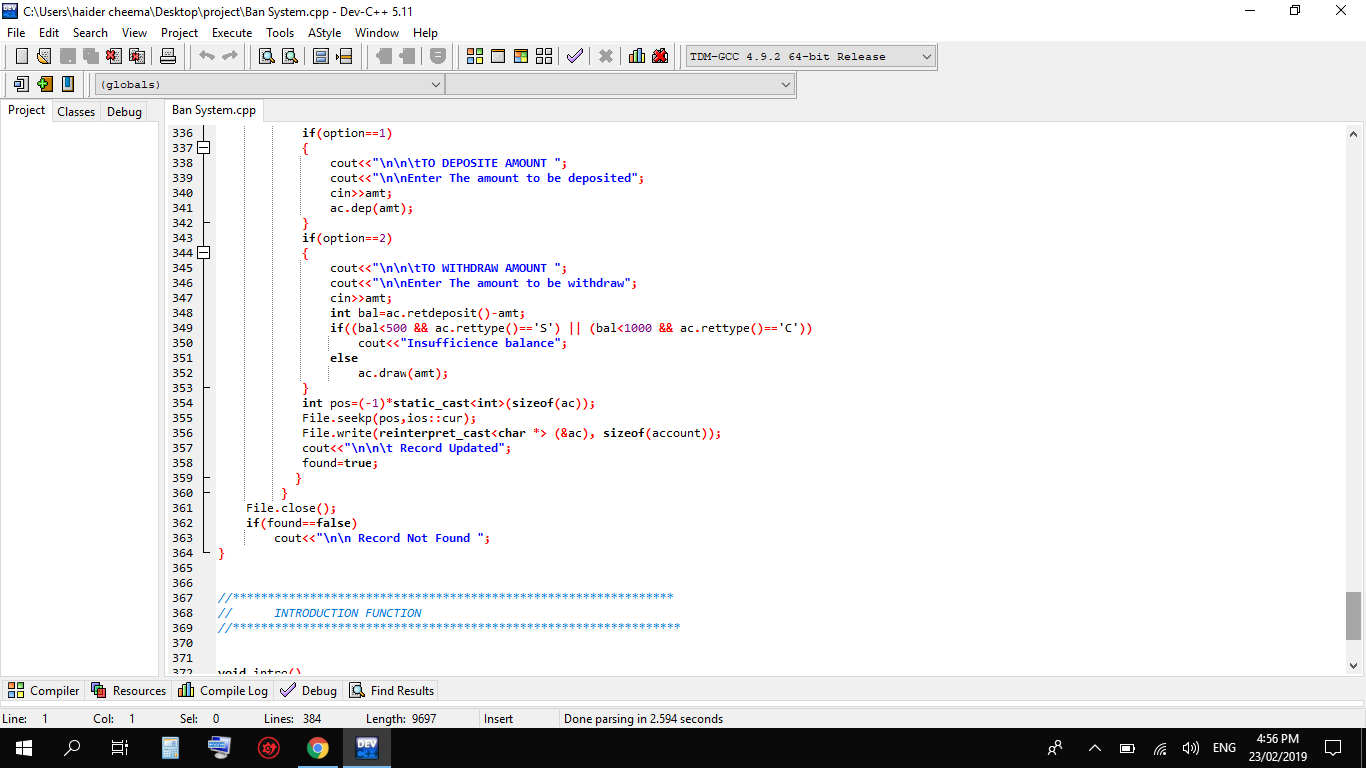 object oriented programing code bank system code created in dev c++  