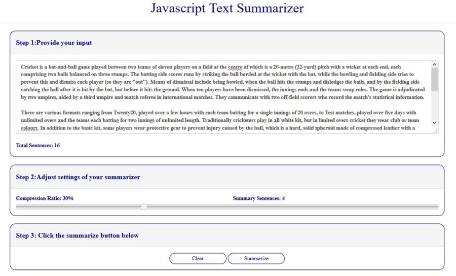 Javascript Text Summarization Module