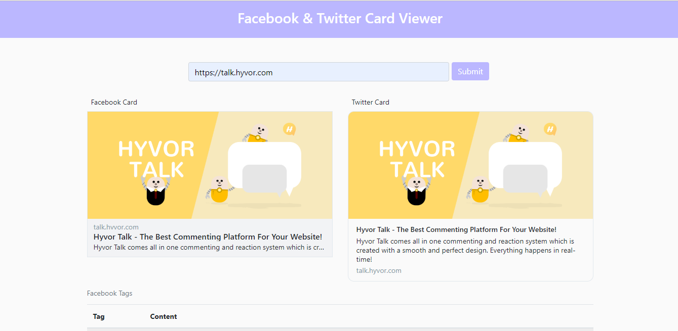 Facebook & Twitter Card Viewer