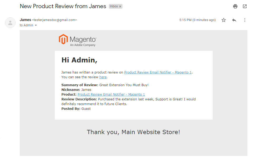 Product Review Email Notifier - Magento 1