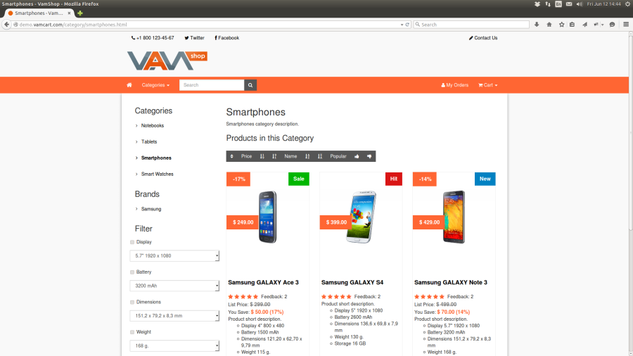 VamShop: Bootstrap + jQuery + Ajax Cart