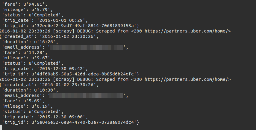 Uber Spider - Extract Uber Trip Info Into MySQL