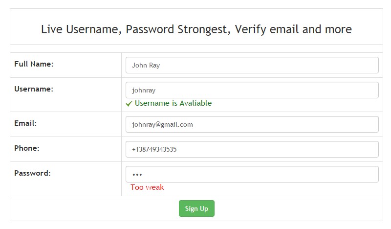 Secure Signup with live available username, check password strongest and email verification.